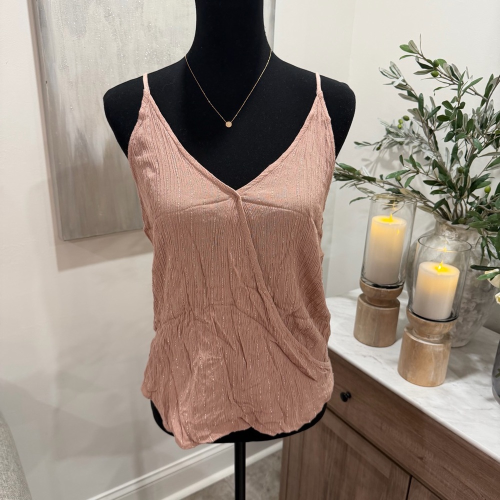 Charming Charlie Dusty Rose Shimmer V-Neck Faux Wrap Sleeveless Top